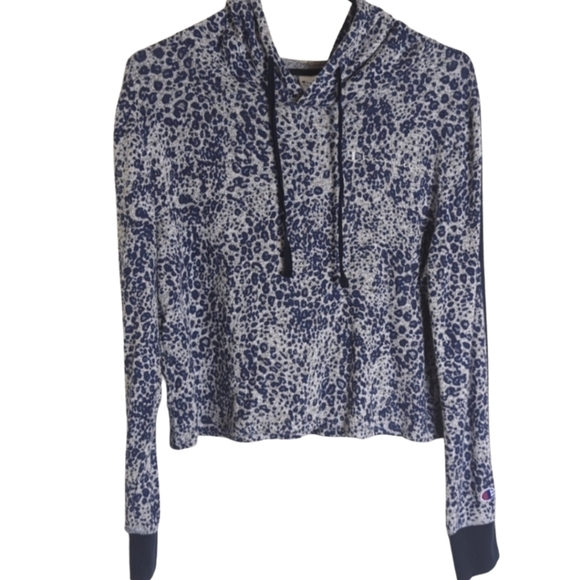 Y2kChampion So Soft Knit Blue Animal Print Loungewear Crop - Picture 1 of 9